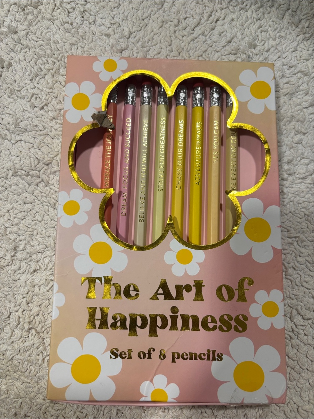 The Art of Happiness Pink and Yellow Pencil Set